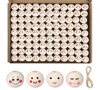 100 Pièces de Perles en Bois avec Visage 20mm Boules Têtes en Bois avec Visage pour Vers de Soucis Nature Smile Face Perles de Bricolage Rondes avec Bois pour DIY Bricolage Bijoux Bracelet Collier