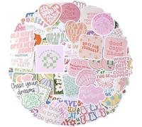 100 pièces de stickers esthétiques Preppy - Autocollants en vinyle imperméables pour bouteilles d’eau, ordinateur portable et téléphone - Citations positives et motivantes, stickers roses inspirants