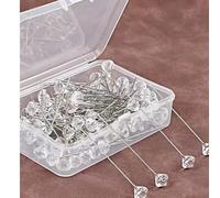 100 pièces d'épingles à tête de cristal strass avec boîte en plastique, utilisées pour la couture de mariage, le DIY et la décoration 100pcs/set,200pcs/set,8*54mm-100pcs/set,Modèle 100Pcs / set-colorF