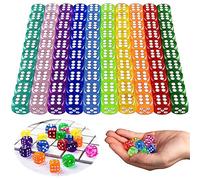 100 Pièces Dés de 10 Couleurs, 14 mm Acrylique, Angle Rond 6 Côtés, Translucides pour Tenzi, Farkle, Yahtzee, Bunco ou Enseignement des Mathématiques