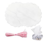 100 pièces d'organza rond blanc de 23 cm et 1 paquet de ruban de satin rose clair de 5 m pour emballage cadeau, mariage, célébration de vacances, décoration de bal, fête d'anniversaire