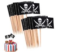100 Pièces Drapeau Cure-dent Pirate,Cocktail de Pirate Gâteaux Toppers | pour Anniversaire Thème de Pirates,Decor Cupcake Topper,Dîner de Halloween,pour cupcake, entrées,cocktails