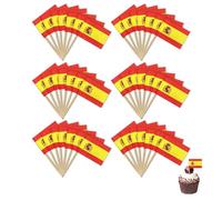 100 Pièces Drapeau Espagne,Cure Dent Avec Drapeau Espagne,Petit Curedents Drapau Espagnol Flag Décorations et Fournitures pour Fête De Football Espagnol Aperitif Cupcake(3,5 * 2,5cm)