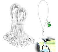 100 Pieces Elastic Bungee Cord With Hooks,25 Cm Diameter 4 Mm,Extender With Hooks White Elastic Sandow For Tarpaulins,Camping,Tents,Trailer Tarps,Pool Cover