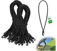 100 Pieces Elastic Bungee Corners with Hooks 25 cm Multifunctional Spannfix Ø4 mm Tarpaulin Hooks Short Black Elastic Rope for Tents,Camping Tarps,Trailer Tarps,Banners
