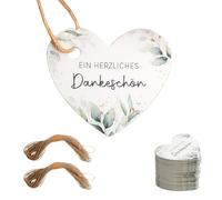 100 Pièces éTiquettes Cadeaux de Remerciement, 5cm Eucalyptus en Forme de Coeur Confirmation Cadeau Merci Pendentif avec 20m Cordon pour DIY Carnaval JGA Communion Mariage Anniversaire BaptêMe