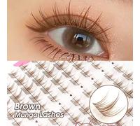 100 pièces Faux cils C-Curl brun naturel style dessin animé, faux cils courts à racine transparente en grappes, facile pour débutants, convient pour le maquillage des yeux style dessin animé japonais 