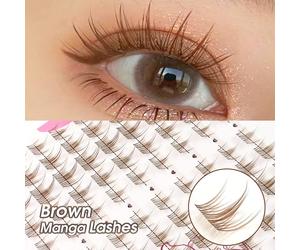 100 pièces Faux cils C-Curl brun naturel style dessin animé, faux cils courts à racine transparente en grappes, facile pour débutants, convient pour le maquillage des yeux style dessin animé japonais 