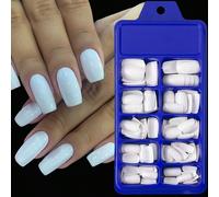 100 pièces Faux ongles forme cercueil moyenne - Pointes d'ongles blanches full cover à clipser - 1 boîte d'ongles faux simples brillants carrés pour femmes pour la conception d'extension d'ongles, fou