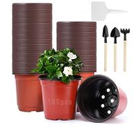 100 Pièces Godets Semis 10CM, Pots de Fleurs Jardinière Extérieur et Intérieur, Livré avec 10 Étiquettes de Plantes et 3 Outils de Jardinage