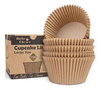 100 Pièces Grand Caissette Muffins Papier, Diamètre du Fond 6,5 cm, Naturel & Non Blanchi & Anti-Adhésif Caissette Muffins, pour Fêtes/Noël/Mariage/Anniversaire