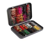 100 Pièces Kit de Pêche à la Mouche, avec Boîte de Rangement Mouches Sèches et Humides Nymphes Banderoles Leurres à Mouche Appâts Hameçons pour Truite Bar Saumon Pêche à la Mouche Accessoires