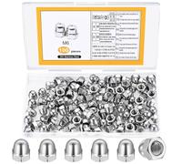 100 Pièces M6 Écrous Borgnes, Ecrous Borgne Hexagonal en Acier Inoxydable, Ecrous Blocages, Ecrou Borgne, Écrous à Dôme Hexagonaux à Tête Bombée pour Voiture Moto Vélo(Argent)