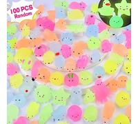 100 Pièces Mochi Squishy Toys Mignon Animal Mini Squishies Jouets Anti-Stress Cochon Chat Serpent Lapin Squeeze Fidget Jouets pour Cadeau Fête d'anniversaire Avec Sac Rangement (100 Pcs - Fluorescent)
