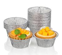 100 Pièces Moule à Tartelette Jetable Rond en Aluminium | Format Mini pour Puddings et Tartelettes aux Œufs, Prise Ferme Grâce aux Bords Rigides, Argenté