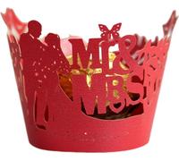 100 pièces MR & MRS Cupcake Wrappers Artistic Bake Cake Papier Lace Laser Cut Liner Baking Cup Wraps Muffin Case Trays, Candy Sweet Wrapper for Wedding Party Decoration (Rouge)