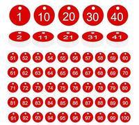 100 Pièces Numérotés 1-100, Disques Numérotés en Plastique de 35 mm, Imperméables éTiquettes d'Identification en Plastique avec Trou pour Gymnases, éTablissements de Restauration et Bétail (Rouge)