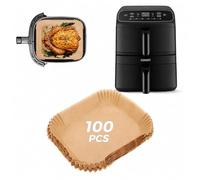 100 Pièces Papier Cuisson Air Fryer Accessoires pour Cosori Turbo Tower compact 8,6L Double Stack Friteuse Sans Huile, 21x16cm Antiadhésive Disposable Papier Sulfurisé pour COSORI AirFryer CAF-DC861-A