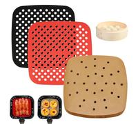 100 Pièces Papier Sulfurisé pour Air Fryer, Papier Air Fryer Air Fryer Papier Cuisson Papier Sulfurisé Perforé Fritteuse a Air Papier Friteuse a Air, 2 Pièces Tapis en Silicone pour Friteuse (21.5 cm)