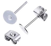 100 pièces/paquet Ensemble de clous d'oreilles plats en acier inoxydable, bases de clous d'oreilles plats avec bouchons d'oreilles en acier inoxydable, faible allergie, boucles d'oreilles DIY 5mm,6mm,