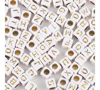 100 pièces Perles intercalaires acryliques blanches carrées assorties de lettres de l'alphabet pour la fabrication de bijoux, bracelets et colliers DIY, matériel de fournitures de perlage Taille Uniqu