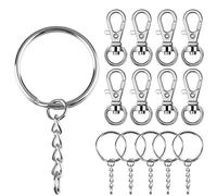 100 Pièces Petits Mousquetons Détachables Pivotants Porte-clés Attache Porte Clés et Anneau de Clé en Acier Argent