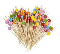 100 Pièces Piques à Cocktail, Piques Apéritif 12 cm, Pics à Brochette Bois cœur Coloré, Décoration Cocktail