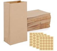 100 Pièces Pochette Cadeau, 9 x 18 x 5,5 cm Sac Papier Cadeau Pochette Sac Cadeau Ramadan Sac Sachet en Kraft avec 100 Autocollants Sac en Papier pour Confiseries Biscuits Pain Emballages Cadeaux