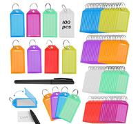100 Pièces Porte Etiquette Clef, Porte Clés, Portes Etiquettes de Portes Cles avec Anneaux, Porte Cles Etiquette pour Étiquette de Bagage D'identité, 8 Couleurs