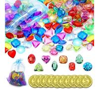 100 Pièces Précieuses pour Enfants, Faux Diamants Acrylique Multicolore, Diamant pour Enfants Transparents, Gemmes Colorées pour Plénitude de Vases, Décoration d'artisanat（Avec 10 Pièces d'or）