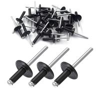 100 Pièces Rivets Aveugles à Grande Bride 4,8mm, Aluminium Noir Rivet Plaque Immatriculation à Grande Tête pour Travail Bois, Meubles, Tôle, Véhicules Automobiles, Métal Fin(4.8X35X16mm)