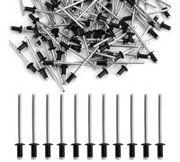 100 pièces Rivets Aveugles, Rivet Pop Noir 3,2 mm x 6 mm, Rivet Aveugle en Aluminium, Rivets à Bride, Rivets Eclateurs Noirs, Rivets Pop à Extrémité Ouverte, Rivets Pop pour Métal, Bois, Plastique