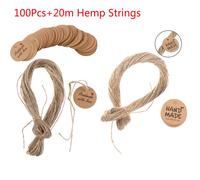 100 Pièces Rondes Faites À La Main Avec Amour Kraft Papier Étiquettes Volantes + 20m Chanvre Cordes Vêtement Bagages Étiquettes Marque Cadeau Papier Étiquettes