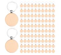100 Pieces Round Wooden Key Rings for Engraving - Blank Blank