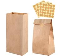 100 Pièces Sac En Papier, 27x15x9 Cm Marron Sacs Cadeaux, Sacs En Papier Kraft Avec Autocollants Pour Mariage, Anniversaire, Accessoires De Fête Et Cadeaux