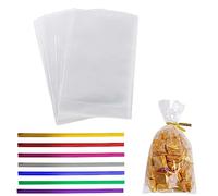 100 Pièces Sac Plastique Transparent Sac OPP avec Liens Torsadés 100 Pièces Sachet Bonbon en Cellophane Sachet Transparent Cadeau avec Liens Torsadés pour Biscuit Bonbons Perles 10 x 15cm