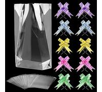 100 Pièces Sachet Bonbon Transparents 20 x 30 cm Sachets Transparents pour Biscuits avec 100 Couleurs Mélangées Nœuds à Tirer Sachet Plastique Plat pour Cadeaux Bonbon Biscuit Gateau Savon Jouets