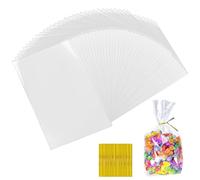 100 Pièces Sachet Bonbons, 30 x 20 cm Sachet Plastique Transparent Bonbon, Sacs en Plastique avec Cravates Torsadées Dorées, Sachets Transparents Bonbons, pour Bonbon, Chocolats, Biscuit, Cadeau