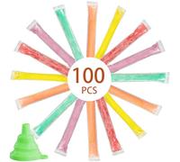 100 Pièces Sachet de Glace, Sachet pour Glace avec un Entonnoir en Silicone, Sac de Sucette Glacées en Plastique, Réutilisables Moule a Sucette Glacée pour la Fabrication de Glaces, Yaourts, Bonbons