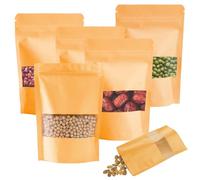 100 Pièces Sachet Kraft avec Fenêtre 9 X 14 cm, Sachet Zip Kraft Réutilisables, Imperméable Sac Craft avec Fenêtre, Sac Papier Zip Pochette Craft Emballage Alimentaire pour Noix, Bonbons, etc.