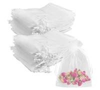100 Pièces Sachet Organza 9 X 12 cm, Semi-Transparents Pochette Organza | avec Fermeture à Cordon, pour Rangement De Bijoux, Rouge à Lèvres, Bonbons, Savons, Fleurs Séchées, éCorce de Fruit (Blanc)