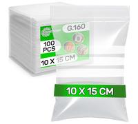 100 Pièces Sachet Zip avec Bandes Blanches 10 x 15 cm PE - Food Safe - Sachet Plastique Transparent Zip pour Bonbon Congelation Biscuits Anniversaire - Epaisseur 0,04 mm G.160 - ONIX TECH