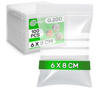 100 Pièces Sachet Zip avec Bandes Blanches 6 x 8 cm PE - Food Safe - Sachet Plastique Transparent Zip pour Bonbon Congelation Biscuits Anniversaire - Epaisseur 0,05 mm G.200 - ONIX TECH