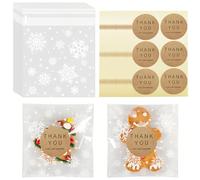 100 Pièces Sachets Bonbons Transparents, Sachets Transparents pour Biscuits, avec 100 Étiquettes Thank You, Sacs à Biscuits Autocollants pour Mariage Anniversaire Noël Fête Cadeau (10 * 10cm)