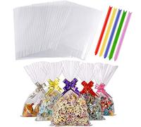 100 pièces Sachets Transparents Bonbons,Sachet Cellophane, Sachets Transparents,pour Biscuits,mariage, communion,Noël, baptême, sachets pour biscuits, bonbons,15x25cm