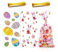 100 Pièces Sacs À Biscuits De Pâques Sacs De Bonbon Friandises En Cellophane Pâques Sachets De Cadeaux Transparents Avec Cravates Torsadées Pour Fournitures De Fête De Pâques