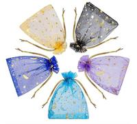 100 Pièces Sacs en Organza 9 * 12cm, Couleurs Mélangées avec Motifs Étoile et Lune - Pochettes à Cordon Or pour Cadeaux, Bijoux, Bonbons, Mariages et Festivals