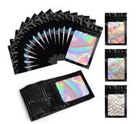 100 Pièces Sacs Refermables Anti-Odeur, 7x10cm Sachets Refermable Zip Mylar, Pochon Mylar Aluminium avec Fenêtres, Pochon Zip Holographique pour Stockage Aliments et Emballage