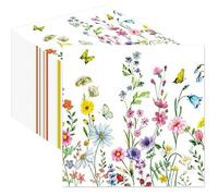 100 Pièces Serviette Papier,33x33cm,Wildblumen-Servietten Pour les Anniversaires,les Fêtes Patronales,les Garden Parties,les Fêtes de Famille,serviettes papier décorées