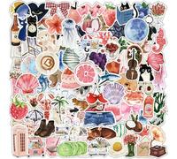100 Pièces Stickers Girly Dessins Animés | Rose & Bleu Aquarelle Stickers Autocollant | Imperméables Stickers Journaling Scrapbooking | Sticker pour Ordinateur Portable Coque de Téléphone Valises
